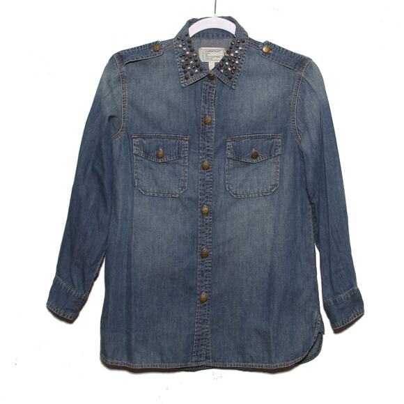 NEW Current/Elliott The Perfect Shirt with Studs Size 1 (Small) Blue Chambray - Picture 1 of 12